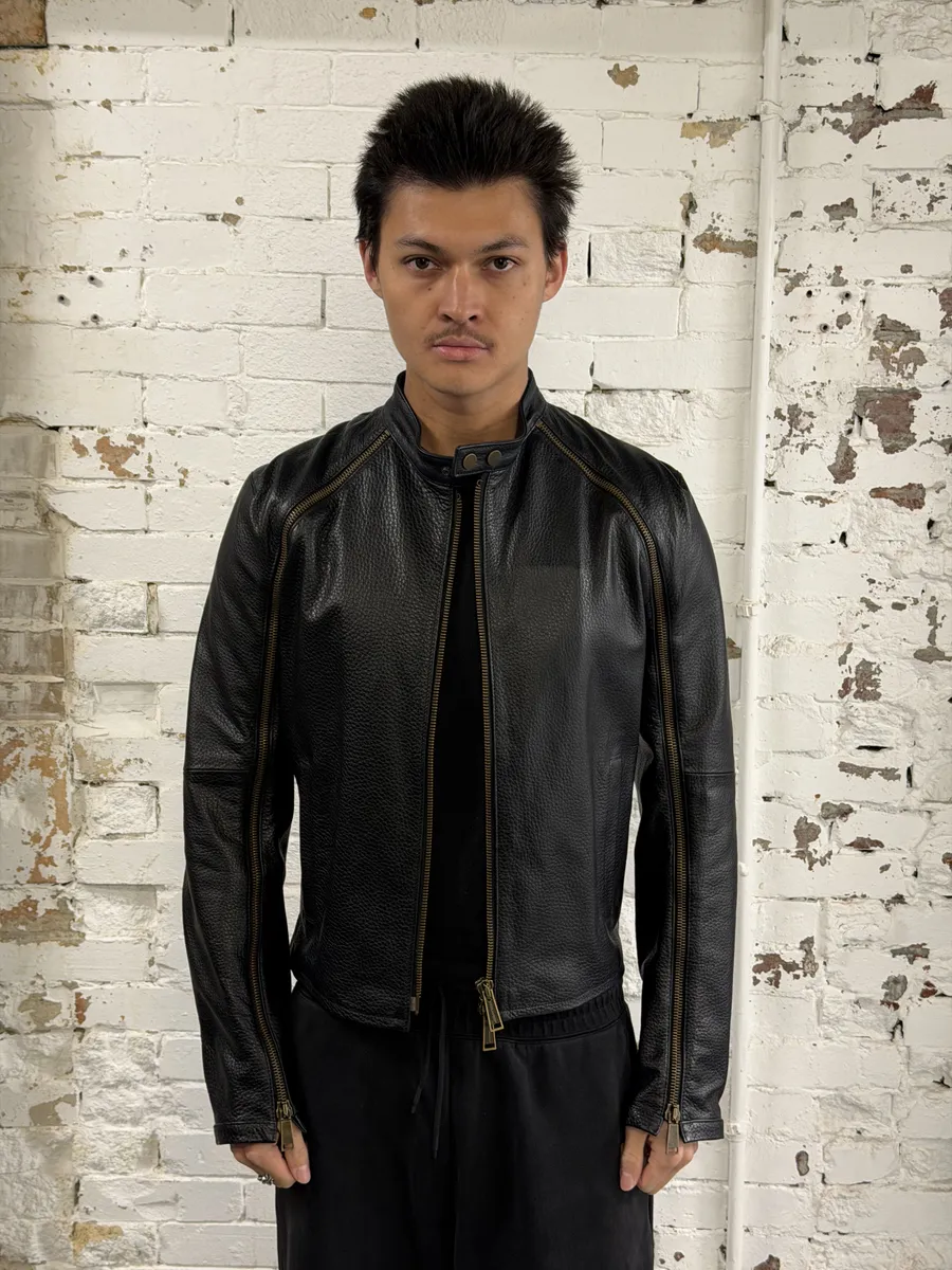 SS2003 Dsquared2 Arm Zips Black Biker Leather Biker Jacket - Image 5