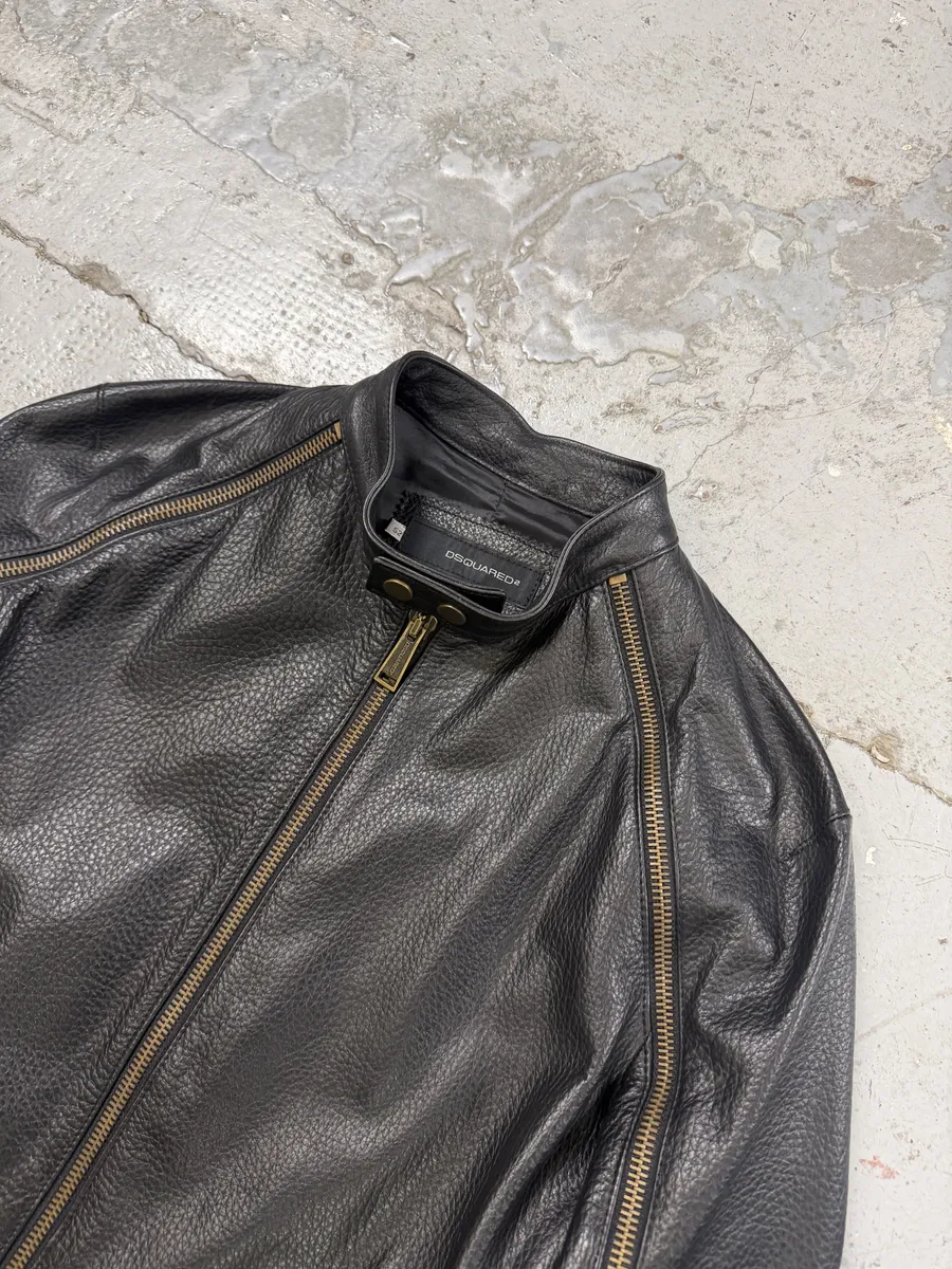 SS2003 Dsquared2 Arm Zips Black Biker Leather Biker Jacket - Image 9
