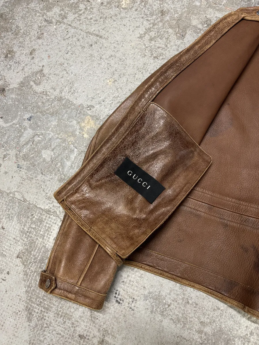 SS2003 Gucci Biker Aged Brown Leather Jacket by Tom Ford - Image 10