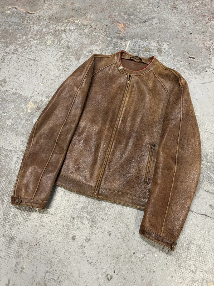 SS2003 Gucci Biker Aged Brown Leather Jacket by Tom Ford - Image 8