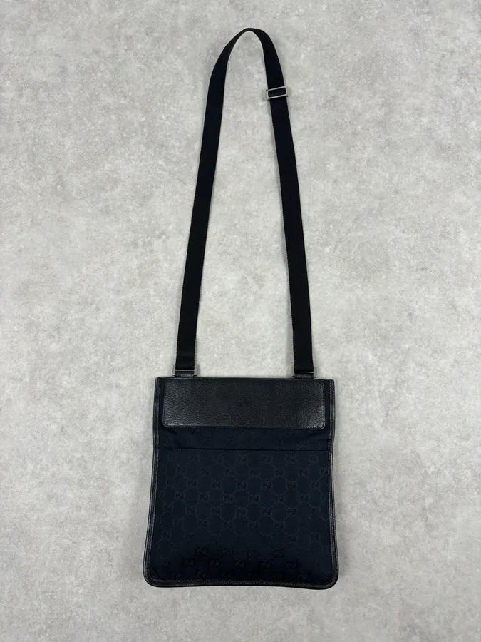 SS2003 Gucci Black Canvas Monogram Crossbody Bag