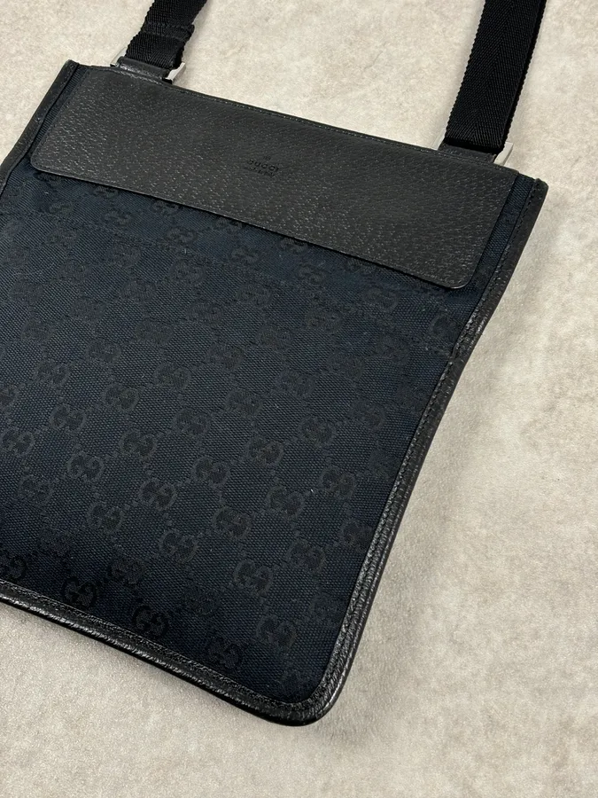 SS2003 Gucci Black Canvas Monogram Crossbody Bag - Image 6