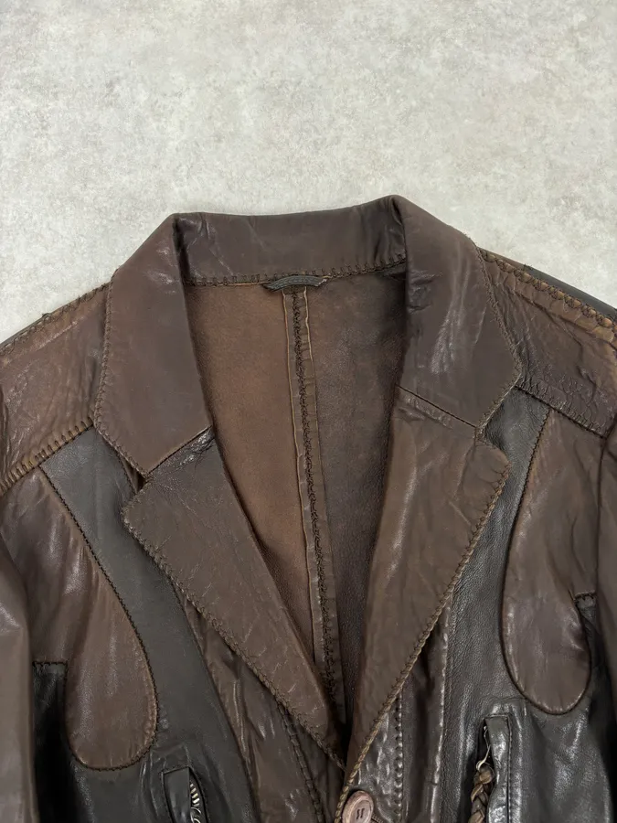 SS2003 Marithé + François Girbaud Brown Leather Plissed Blazer Jacket - Image 5