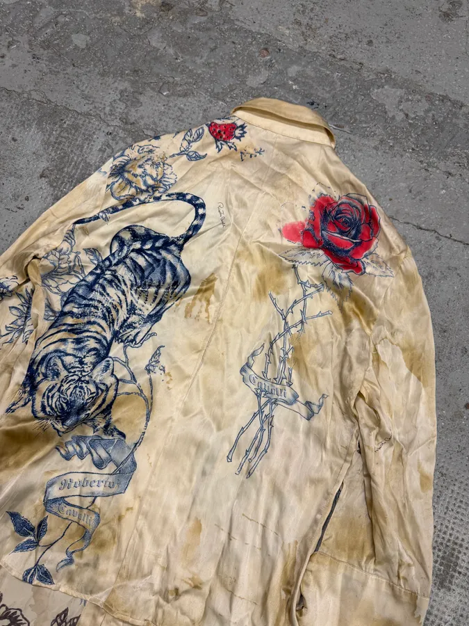 SS2003 Roberto Cavalli Beige Tattoo Flowers Shirt - Image 4