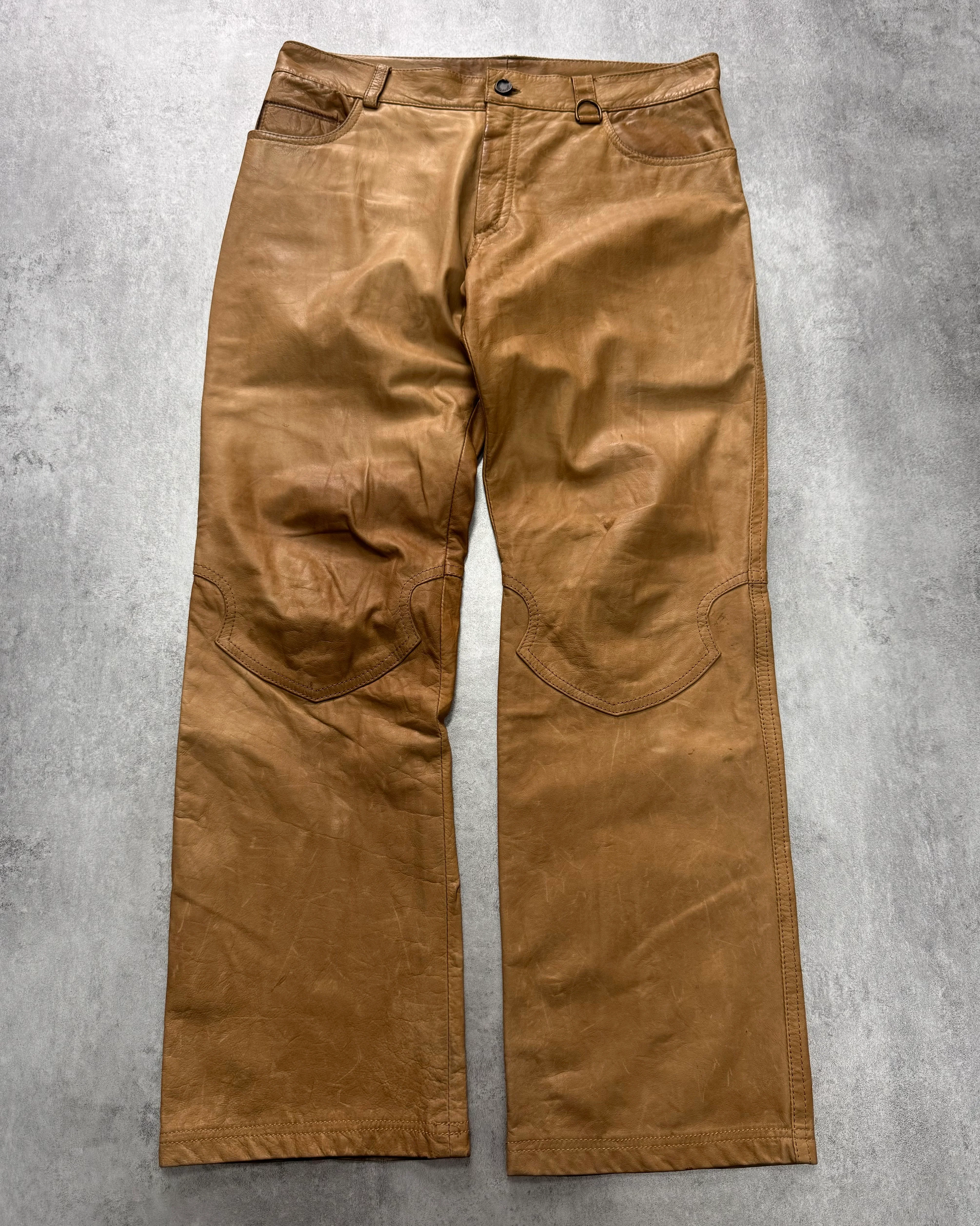 SS2003 Roberto Cavalli Biker Beige Leather Pants