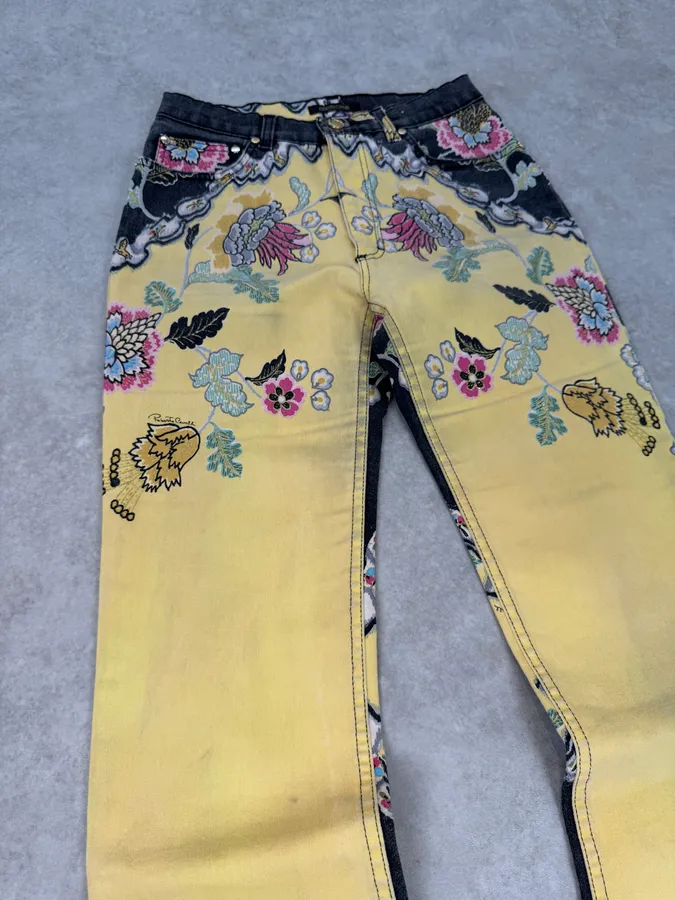 SS2003 Roberto Cavalli Yellow Asian Floral Print Pants - Image 9