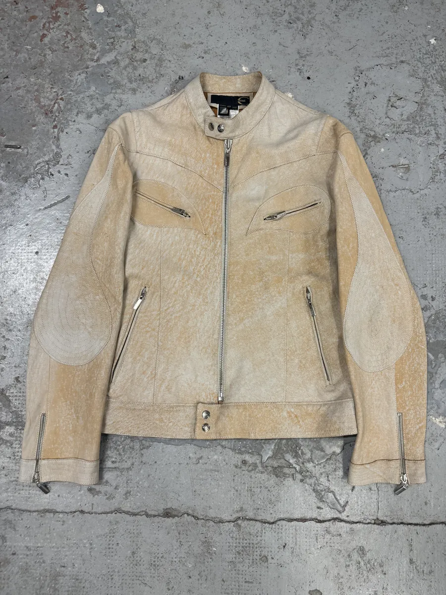 SS2004 Cavalli Beige Symmetrical Biker Leather Jacket