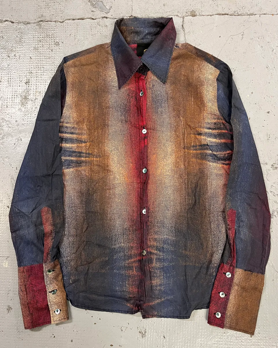 SS2004 Cavalli Bordeaux & Blue Sunset Faded Shirt