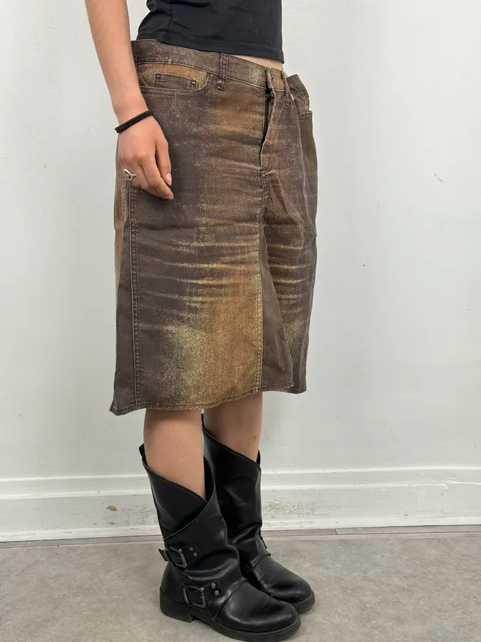 SS2004 Cavalli Brown Denim Metallic Skirt - Image 3