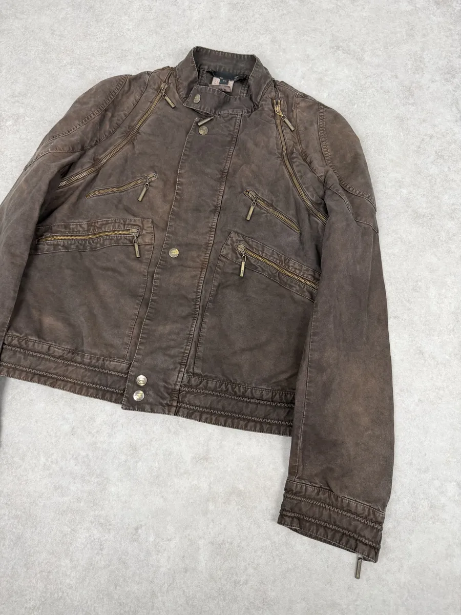 SS2004 Cavalli Brown Multi-Zip Bomber Jacket - Image 10