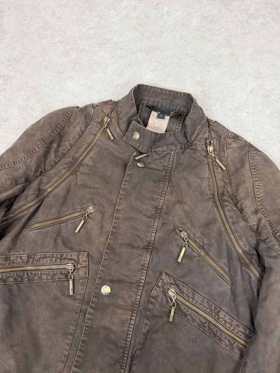 SS2004 Cavalli Brown Multi-Zip Bomber Jacket - Image 6