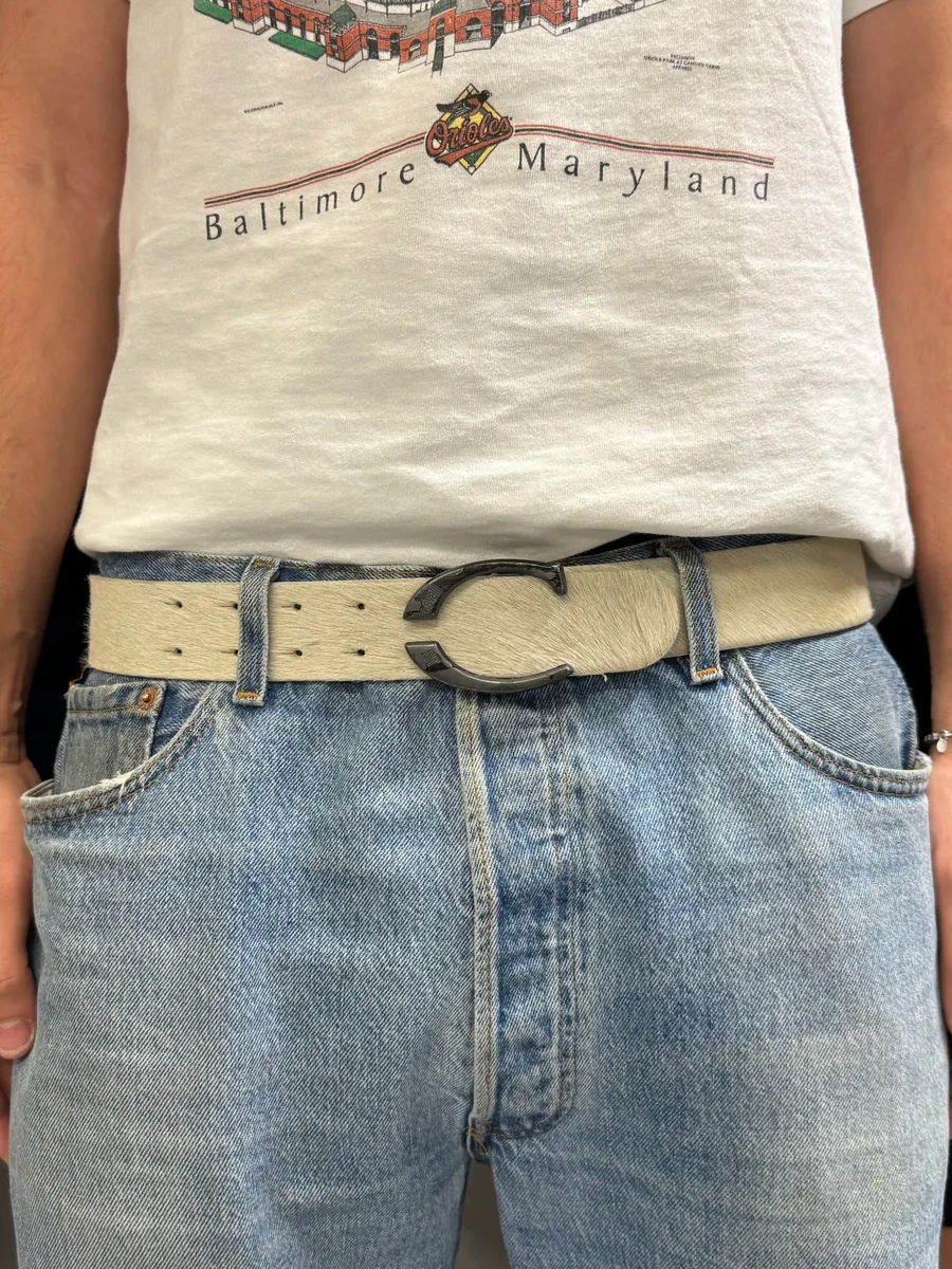 SS2004 Cavalli Creamy Beige Pony Hair Leather Belt - Image 2
