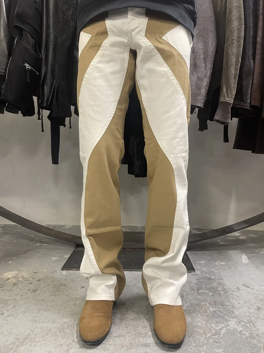 SS2004 Cavalli Geometrical Relaxed Tricolor Beige White Pants - Image 2