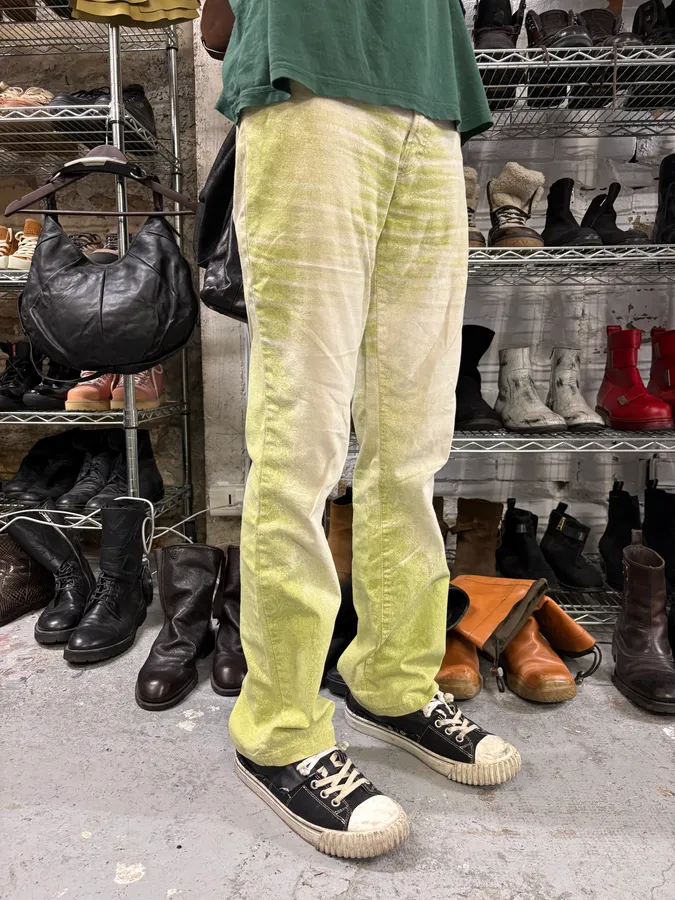 SS2004 Cavalli Green Vitality Faded White Pants - Image 3