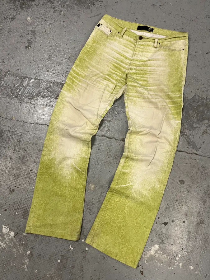 SS2004 Cavalli Green Vitality Faded White Pants - Image 5