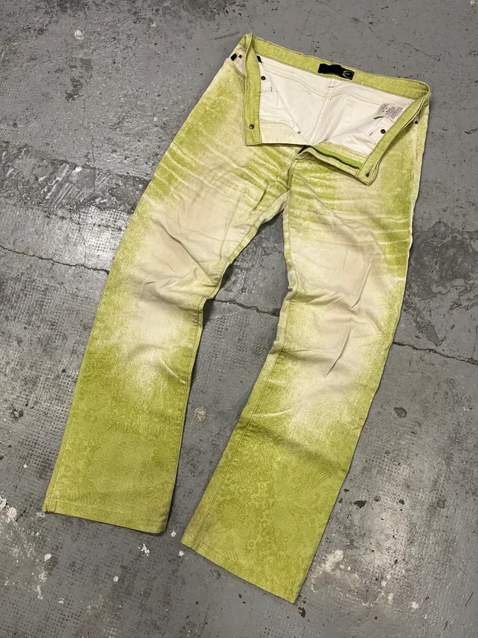 SS2004 Cavalli Green Vitality Faded White Pants - Image 6