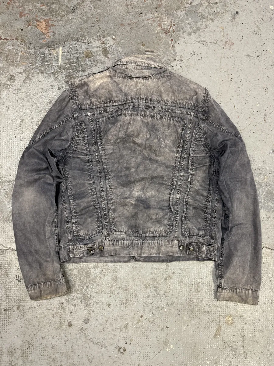 SS2004 Cavalli Grey 3D Distressed Denim Jacket - Image 2