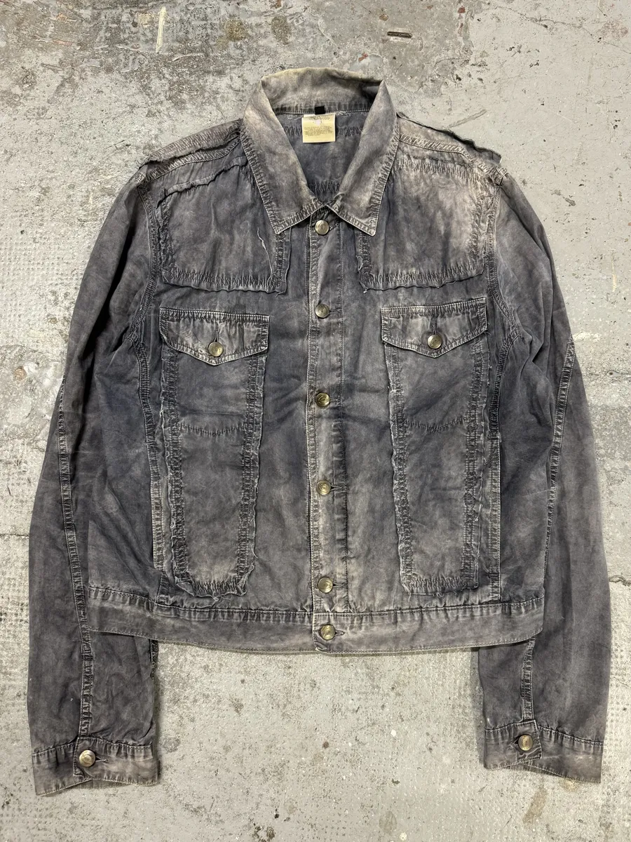 SS2004 Cavalli Grey 3D Distressed Denim Jacket - Image 3