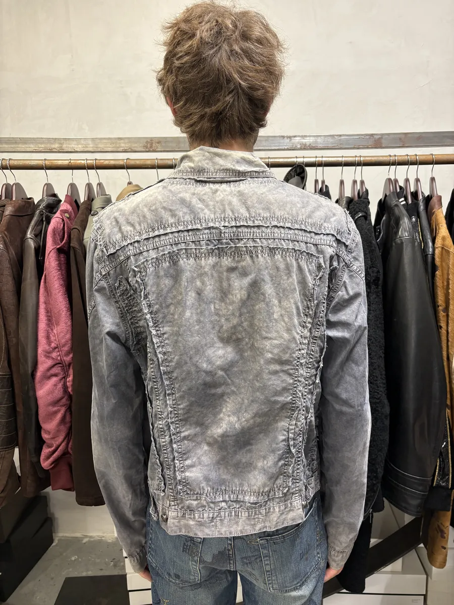 SS2004 Cavalli Grey 3D Distressed Denim Jacket - Image 5