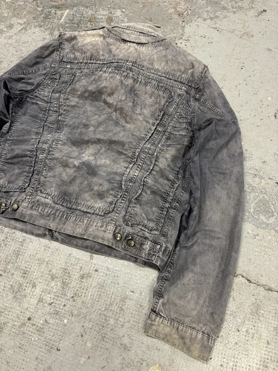 SS2004 Cavalli Grey 3D Distressed Denim Jacket - Image 8