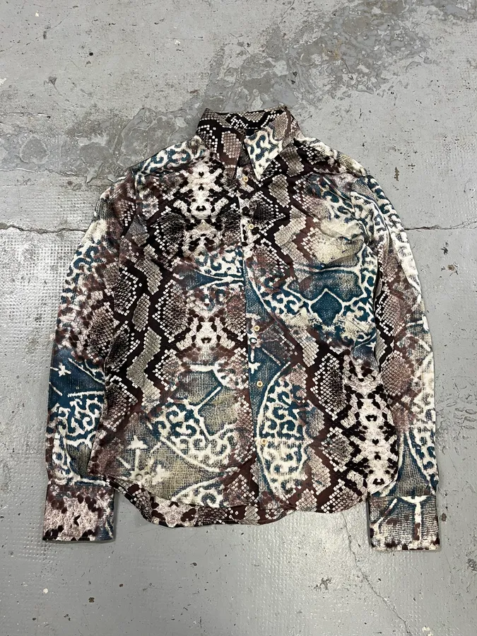 SS2004 Cavalli Mozaic Snakeskin Effect Brown & Blue Shirt