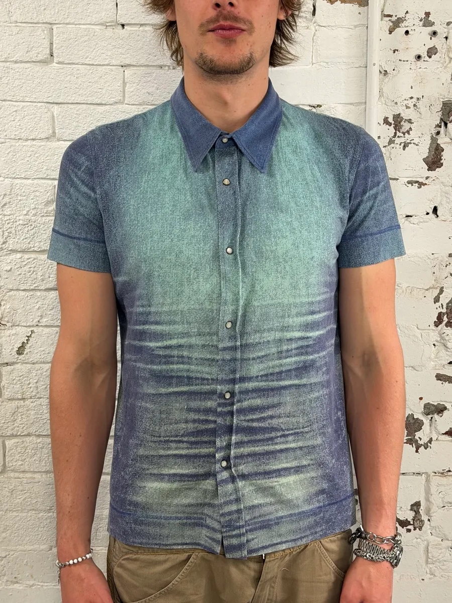 SS2004 Cavalli Overprint Blue Shirt - Image 2