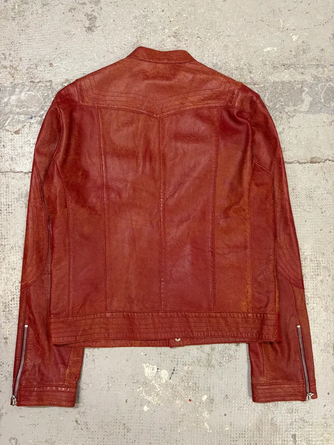 SS2004 Cavalli Red Sexy Biker Conceptual Eroded Leather Jacket - Image 6