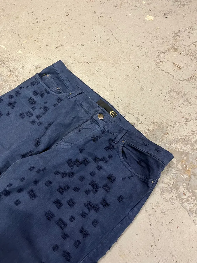 SS2004 Cavalli Scratched Distressed Navy Pants - Image 6