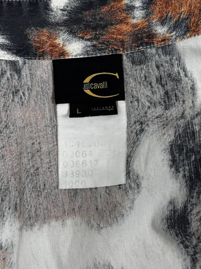 SS2004 Cavalli White & Brown Cow Print Shirt - Image 12