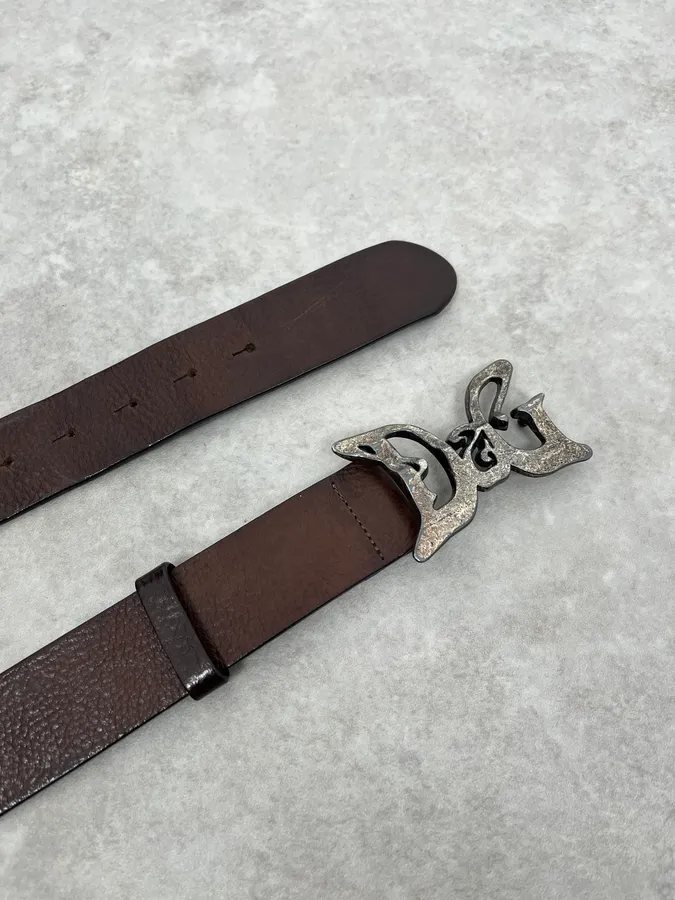 SS2004 Dolce & Gabbana Art Nouveau Brown Leather Belt - Image 5