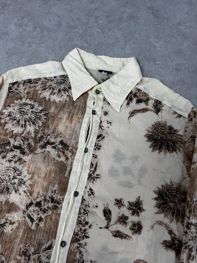 SS2004 Dolce & Gabbana Beige & Brown Old Floral Print Linen Shirt - Image 6