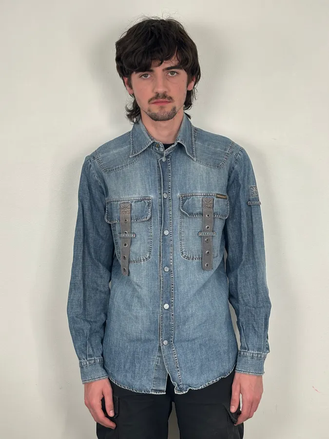 SS2004 Dolce & Gabbana Blue Bondage Cargo Denim Shirt - Image 2