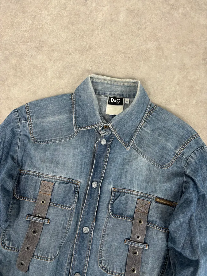 SS2004 Dolce & Gabbana Blue Bondage Cargo Denim Shirt - Image 4