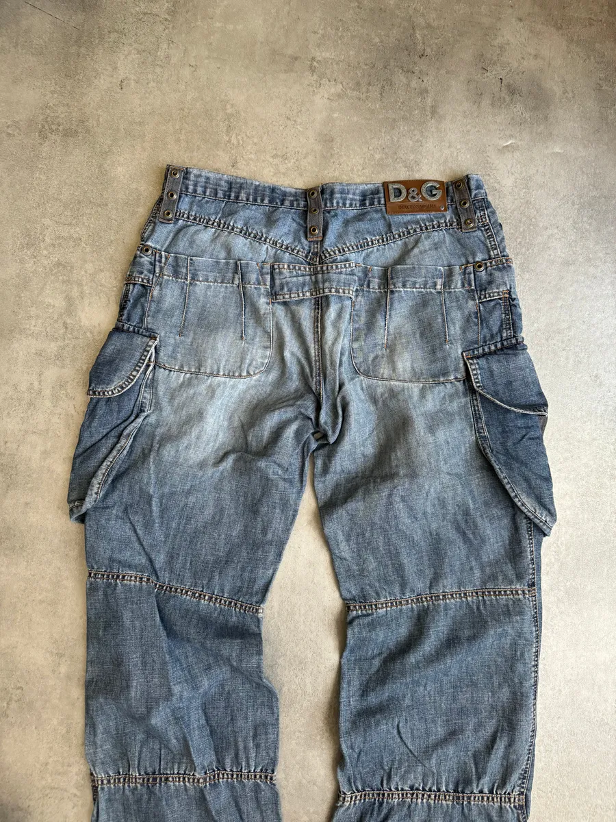 SS2004 Dolce & Gabbana Blue Denim Cargo Relaxed Pants - Image 4