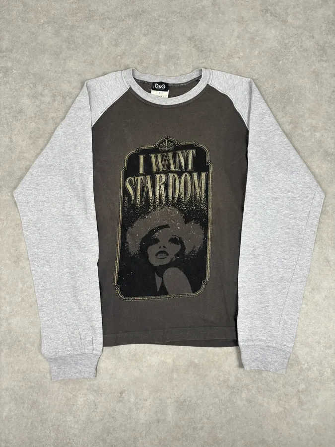 SS2004 Dolce & Gabbana Brown & Grey I Want Stardom Graphic Longsleeve