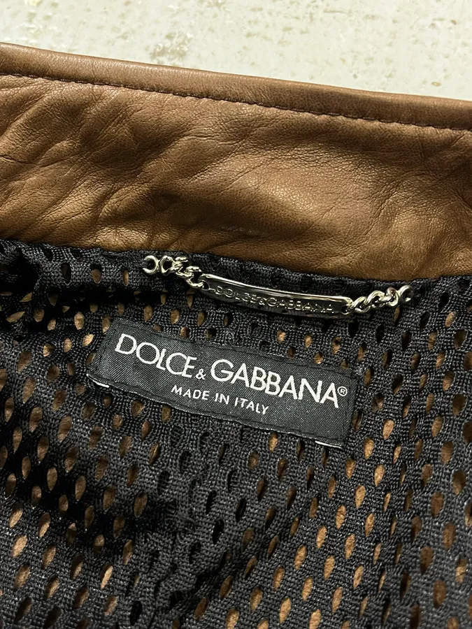 SS2004 Dolce & Gabbana Brown Multi-Zip Biker Leather Jacket - Image 12