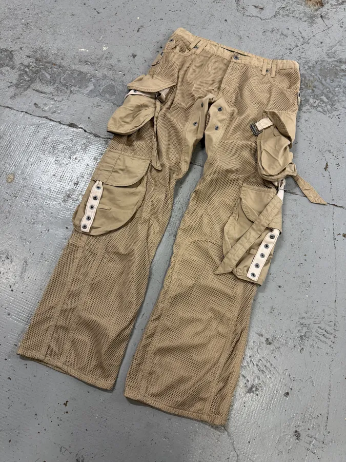 SS2004 Dolce & Gabbana Cargo Beige Cargo Bondage Nylon Mesh Pants - Image 6