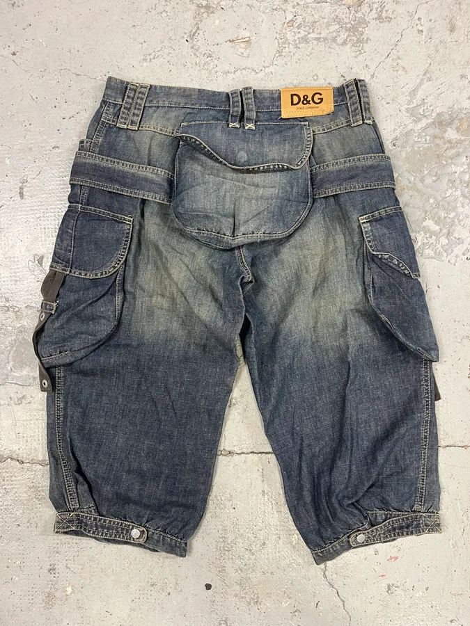 SS2004 Dolce & Gabbana Cargo Parachute Denim Shorts - Image 7