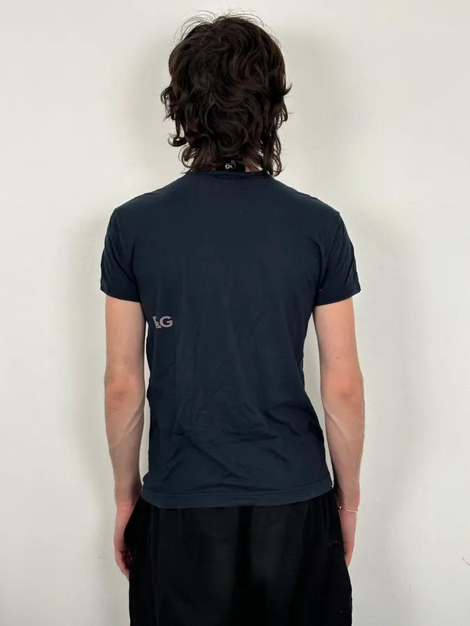 SS2004 Dolce & Gabbana Navy Cotton Contrast Crew Neck T-Shirt - Image 3