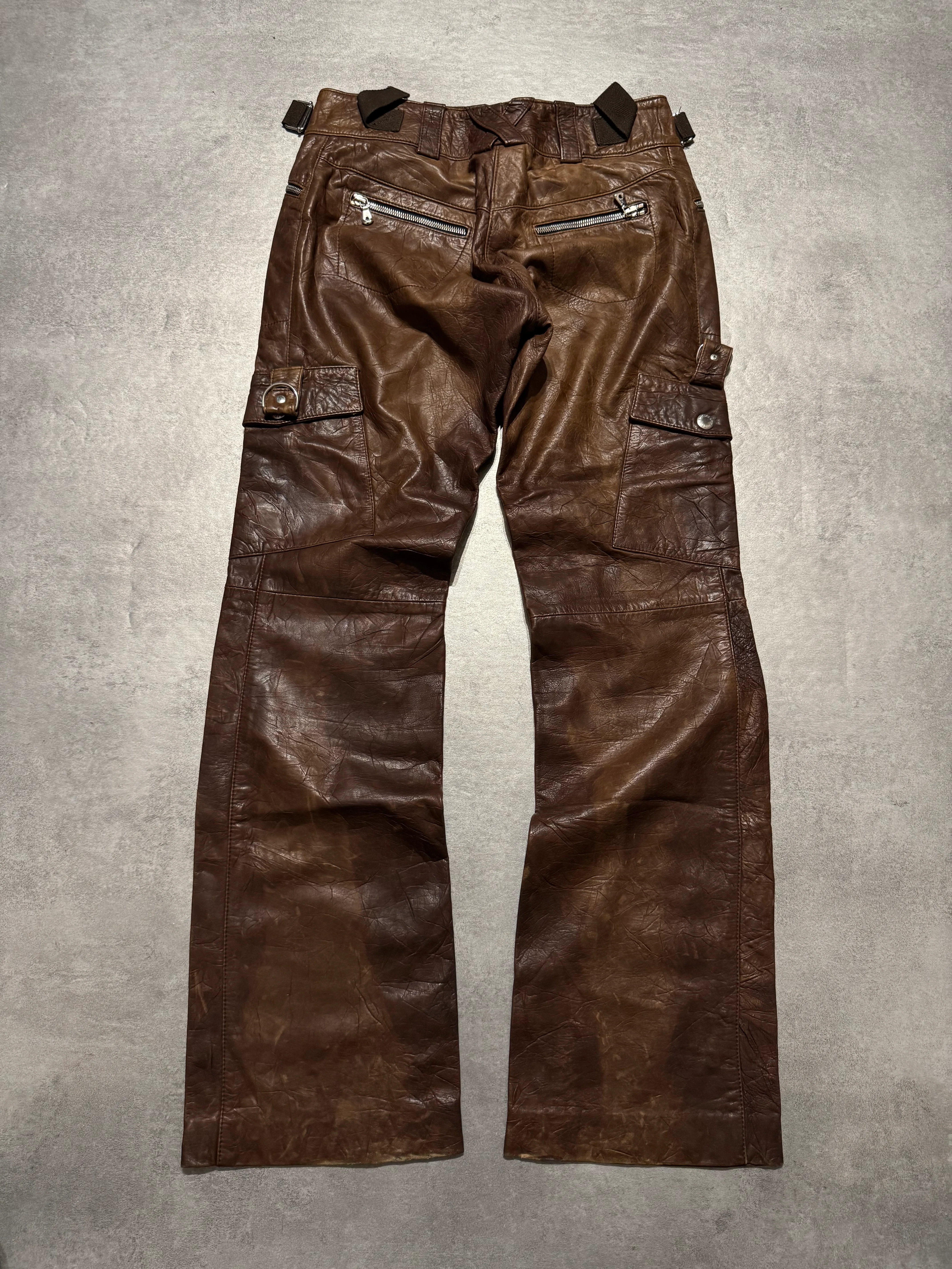 SS2004 Dolce & Gabbana Ninja Multi-Zip Brown Leather Pants - Image 3
