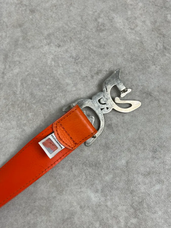 SS2004 Dolce & Gabbana Orange Minimalist Leather Belt - Image 5