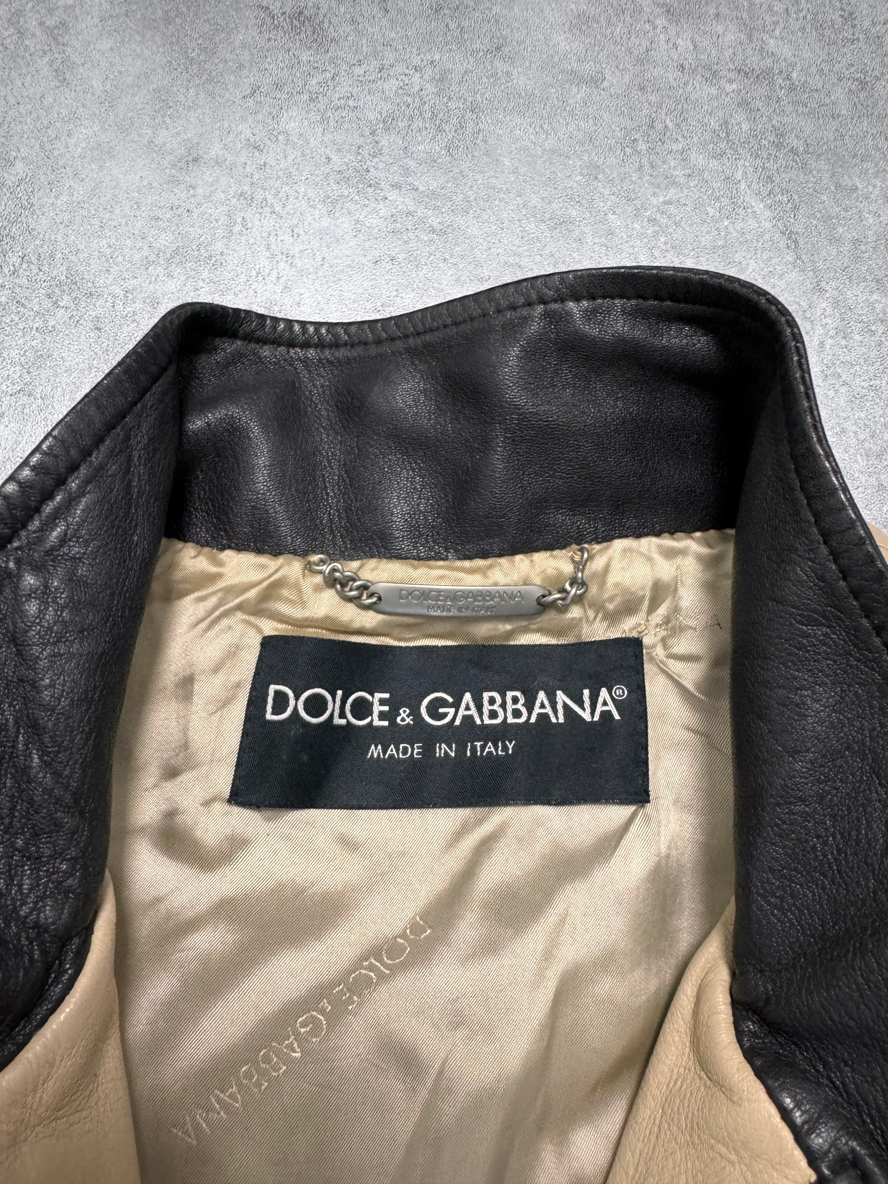 SS2004 Dolce & Gabbana Paneled Racer Leather Jacket (S/M) - Image 7