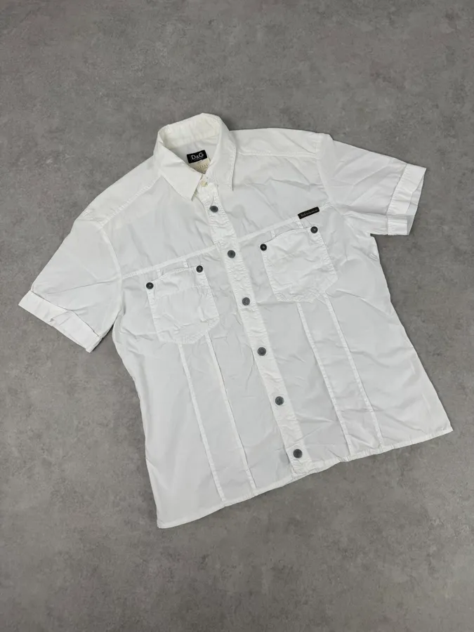 SS2004 Dolce & Gabbana White Cargo Ruched Short Sleeve Shirt - Image 5