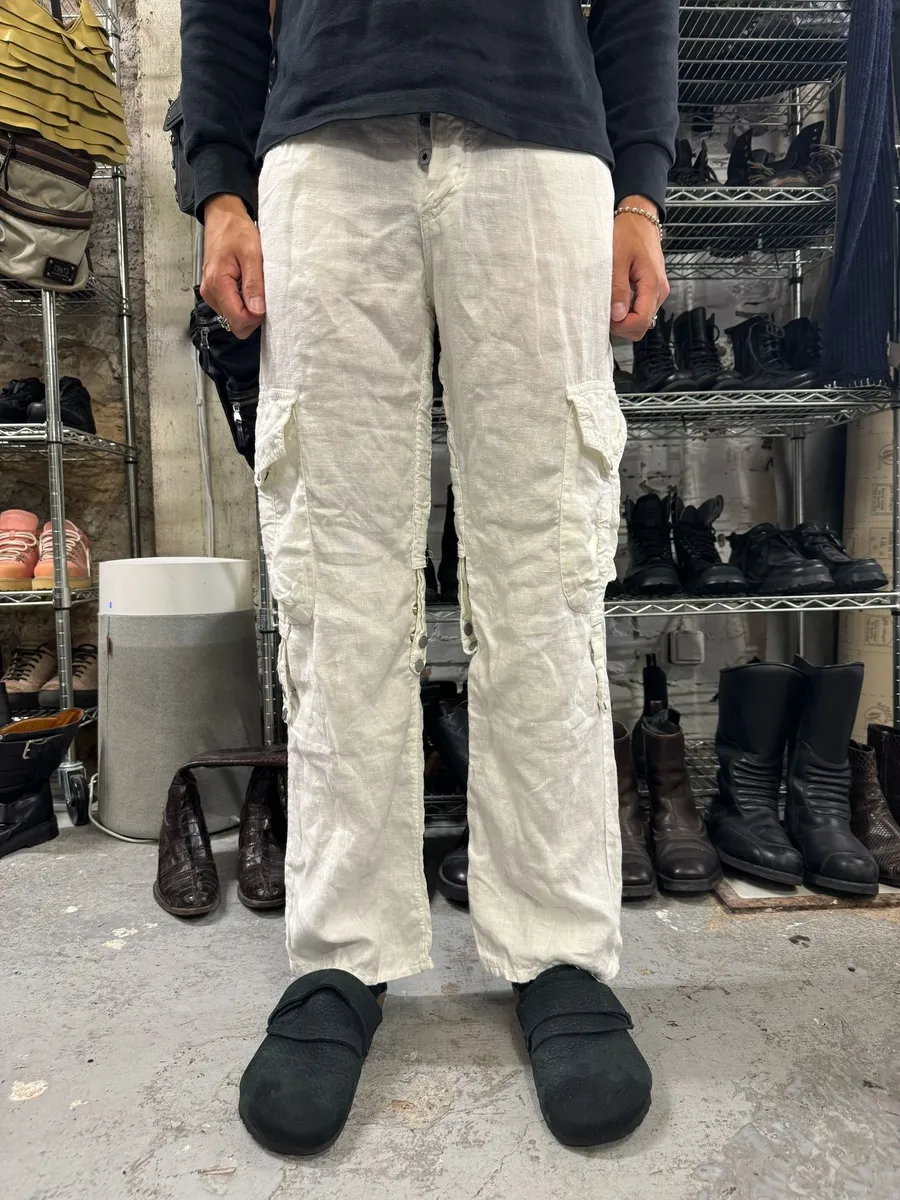 SS2004 Dolce & Gabbana White Linen Cargo Pants - Image 2
