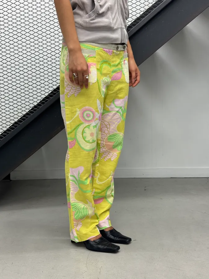SS2004 Dolce & Gabbana Yellow Fantasy Floral Pants - Image 2