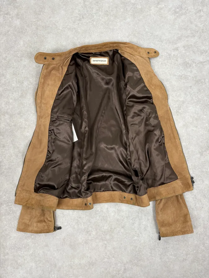 SS2004 Emporio Armani Beige Suede Leather Jacket - Image 8