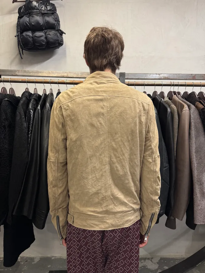 SS2004 Gucci Asymmetrical Multi Zips Biker Beige Suede Leather Jacket - Image 4