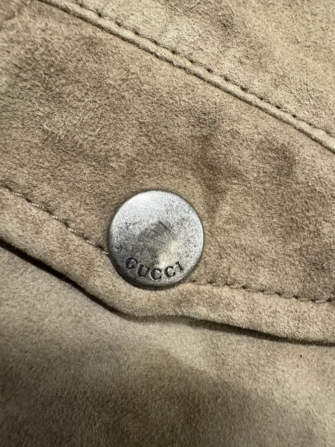 SS2004 Gucci Asymmetrical Multi Zips Biker Beige Suede Leather Jacket - Image 9