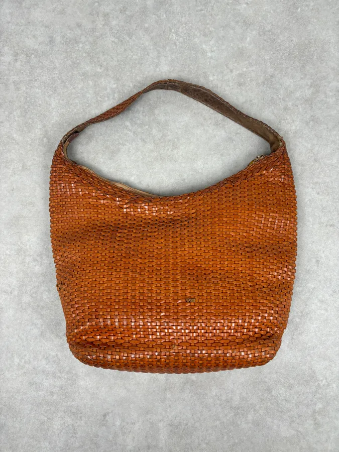 SS2004 Gucci Cognac Woven Leather Bamboo Handle Hobo Bag by Tom Ford - Image 9