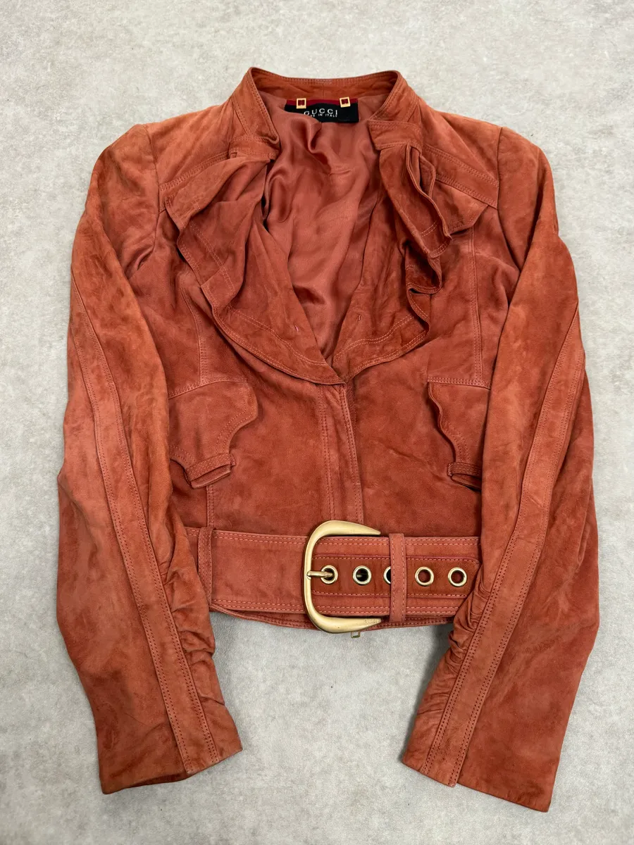 SS2004 Gucci Pink Suede Leather Jacket by Tom Ford